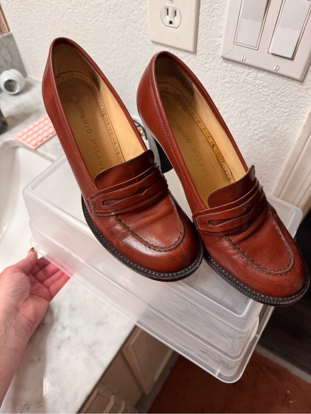 ANTONIO MELANI Chestnut Brown Leather Penny Loafers - Women